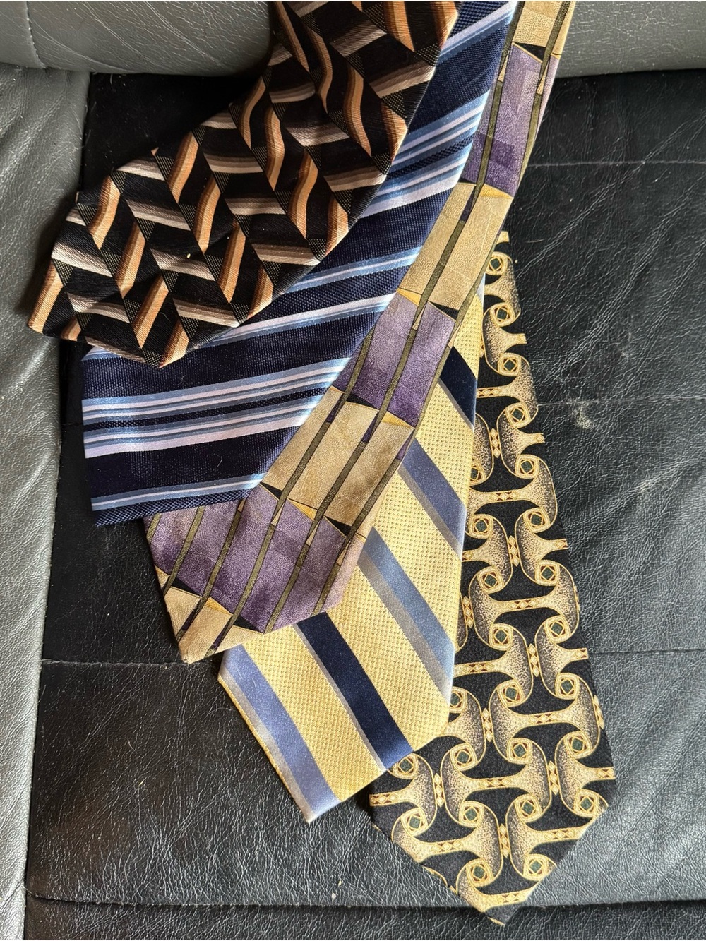 Lot of 5 vintage Classic Men's Silk Tie - Gold, Navy, Purple Stripes & Patterns